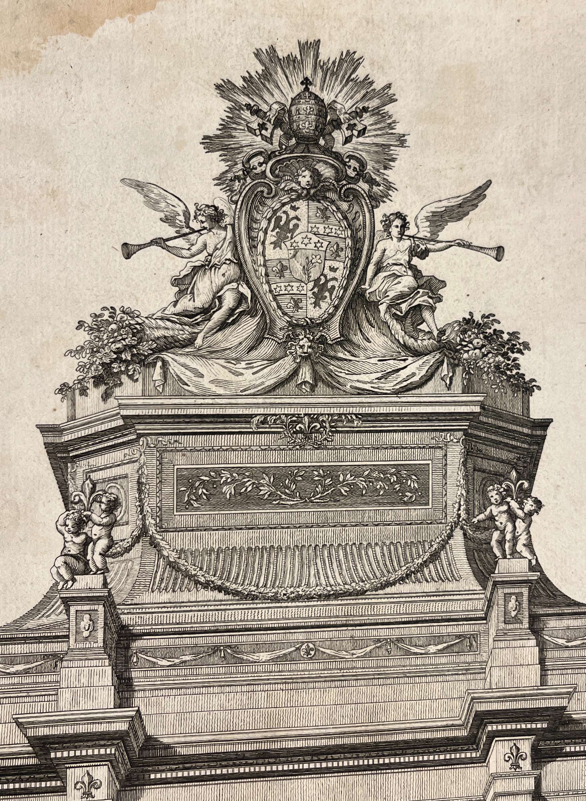 Rare 1775 print ; Festival Triumphal arch built for passage / procession of new POPE PIUS SESTO VI in ROME - Image 2